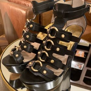 Michael Kors black leather Nadine wedge sz 7